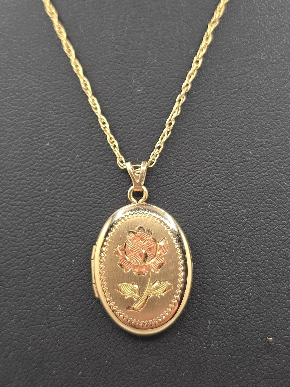 Marathon Photo Locket & Necklace 14K Gold Filled Tri-Color Rose Vintage 17"